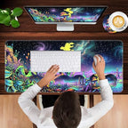 Keyboard Wrist Rest and Mouse Pad with Wrist Support Set Ergonomic Coaster,Memory Foam,Easy Typing Pain Relief,Large XL Desk Mat 31.5"x 11.8",Alien by Psychedelic Mushroom - Image 4
