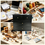 Wooden Drawers Oak Desk Organizer with Drawers，Black - Image 7