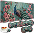 Large Gaming Mouse Pad + Keyboard Wrist Rest + Wrist Support + Coaster Set, Memory Foam Ergonomic for Easy Typing, XXL Extended Gaming Mouse Pad Table Pad - Peacock by VSHSEEOM