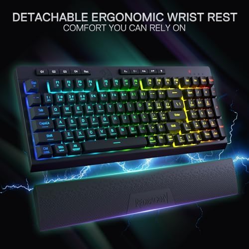 Redragon K515 PRO Shiva RGB Wireless Membrane Gaming Keyboard, 98 Keys Mechanical-Feel Keyboard w/Smooth Linear Switch, On-Board Macro & Multimedia Keys, Detachable Wrist Rest, Software Supported - Image 4