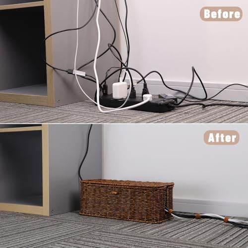 Cable Management Box, Cord Organizer with Lid & Cable Ties - Brown, L - Image 6
