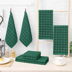Homaxy Cotton Terry Kitchen Towels and Dishcloths Set of 8, Dark Green - Image 6