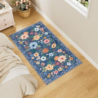DUKINO 2x4 Entryway Rug, Floral Washable Kitchen Rugs Non Slip, Blue - Image 3