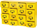 Yellow 16-Slot Wooden Drawer Unit - Country Style Desk Organizer - 20"x3.6”x14” Wooden Storage Box w/ 16 Drawers - Countertop Drawers w/Label Holder & Handle - Slim 4-Level Desk Organizer by PrimoSupply