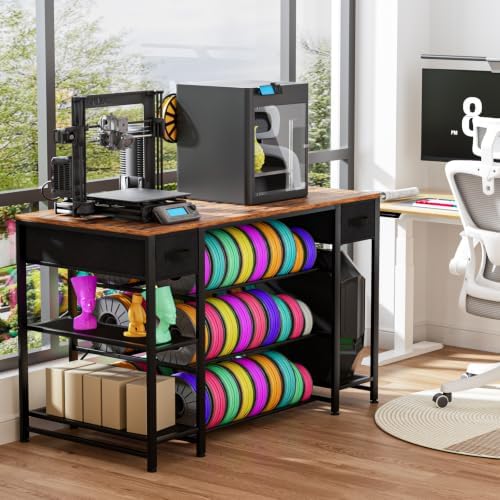 3D Printer Table with Storage, Heavy Duty Metal 3D Printer Stand with Filament Storage Drawer & Power Hub, Large Capacity 3D Printer Desk for Workshop, Studio & Home Office(Brown) - Image 2