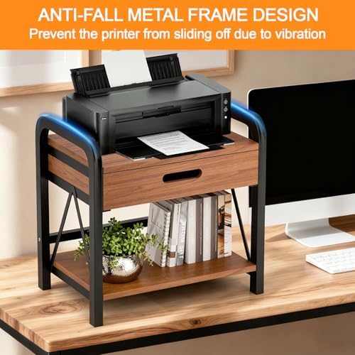Printer Stand with Wooden Storage Drawer for Desk - Image 3