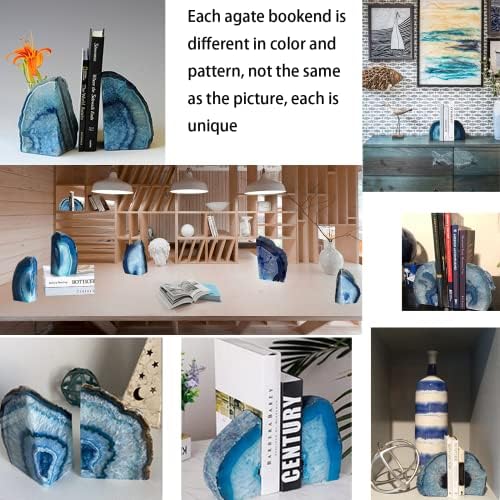 JIC Gem Heavy Blue Agate Geode Bookends Anti-Slip Rubber Pads Decor 6-8 lbs - Image 5