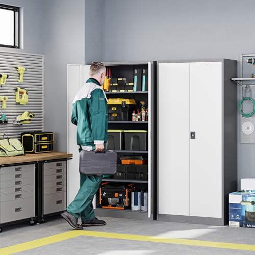 Letaya Metal Garage Storage Cabinets with Lock Door and Adjustable Shelves, Steel Tool Cabinets for Home,Office,Warehouse Organisieren (Gery White, 72" H) - Image 4