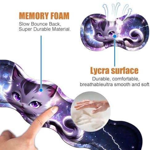 4 in 1 Ergonomic Keyboard Wrist Rest & Mouse Pad Wrist Rest Set, Large XXL Gaming Desk Mat 31.5"x 11.8" with Non-Slip Base, Memory Foam for Home Office Study Gaming, Cute Cat Playing Scooter - Image 5