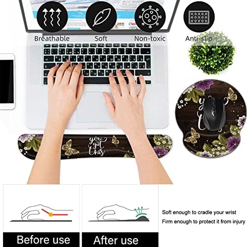 Bxgolkgd Keyboard Wrist Rest and Mouse Pad Wrist Support Set,Ergonomic Memory Foam Wrist Pad & Non Slip Base for Home Office Working Studying Easy Typing,Pain Relief,Flower Butterfly You Got This - Image 5