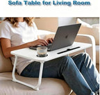 27.6" Home Office Folding Lap Desk with Drawer, Tablet Slot, Cup Holder - Fits up to 18 Inch Laptops, Bed Desk for Reading, Writing, Eating, Portable Laptop Table for Sofa, Coach, Floor (White) - Image 7