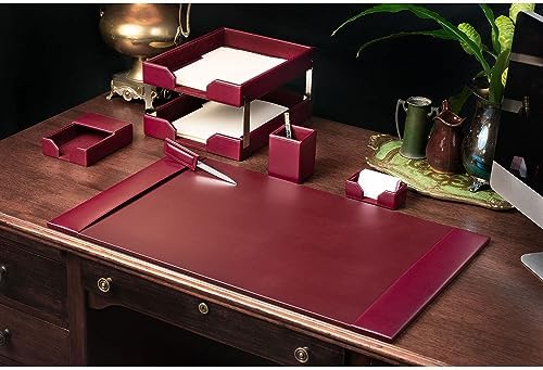 Dacasso Burgundy Bonded Leather Luxury 8-Piece Desk Accessory Set - Blotter Pad & Desk Organization Essentials - Executive Decor and Surface Protector - Image 2