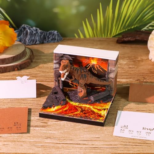 3D Art Calendar Memo Pad 2027,Desk Time Piece Calendar 3D Tyrannosaurus Rex Notepad Creative Rip Away Calendar Paper Carving Note - Image 3