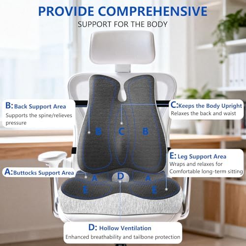 Lumbar Support Pillow for Office Chair,Seat Cushion with Back Support,Office Chair Cushion for Tailbone Pain,Sciatica and Hemorrhoid Relief (Grey) - Image 2