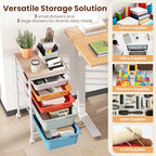 Giantex Rolling Storage Cart with 5 Drawers, Utility Cart w/Wooden Tabletop, Lockable Wheels, Multipurpose Organizer for Art Craft Books Paper, Drawer Carts for Dorm Classroom Office, Macaron - Image 5