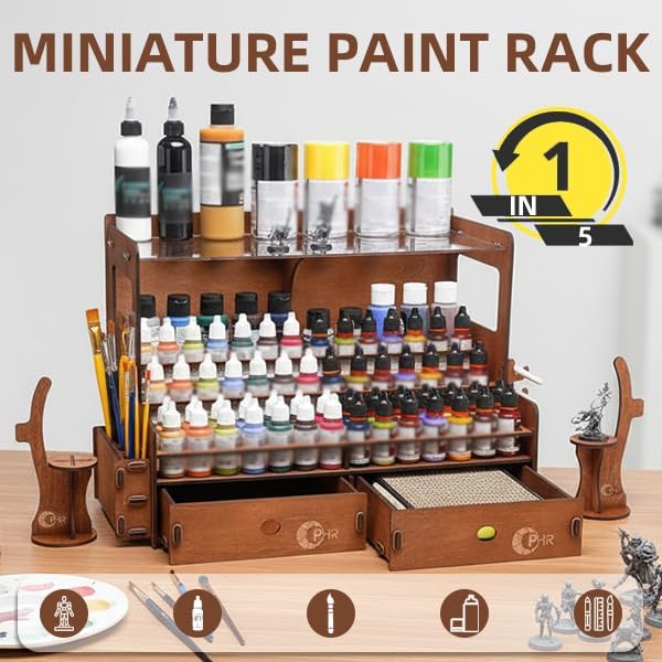 OPHIR Wooden Paint Organizer for 104 Bottles with 2 Brush Holder, 2 Drawer - Image 2