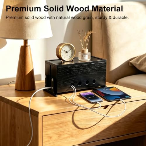 Large Wood Cable Management Box, Black Cord Organizer 14" - Image 3