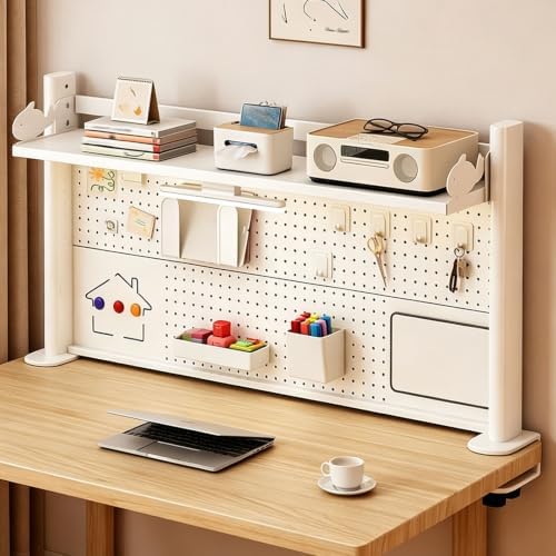 Metal Desktop Bookshelf with Pegboard, Clamp on Desk Organizer Shelf, Multi-Tier Desktop Hutch for Dorm Room, Countertop Storage Display Rack, Desktop Bookcase for Study Offices by Unknown
