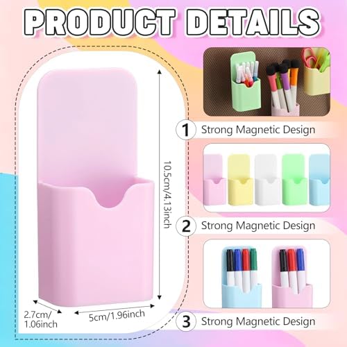 Novabright 48 Pack Magnetic Pen Marker Holder Bulk Wall Mounted Marker Organizer for Whiteboard, Fridge, Office for Dry Erase Markers, Pens, Erasers(Pastel Color) - Image 2