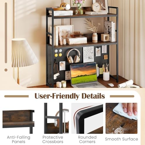 BECOMFORT 37" Desktop Bookshelf, Desk Hutch Dorm with DIY Metal Pegboard - Image 4