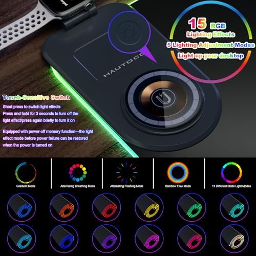 HAUTOCO Wireless Charging Mouse Pad, RGB Large Gaming Desk Mat - Image 3
