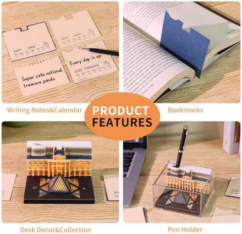 2027 Time Piece Calendar, 3D Sticky Notes 2027, Desk Calendar With LED Light, Tree Memo Pad Creative Artsy Pads 3D Art Calendar, Paper Carving Gift for Colleague Friend, Desktop Decoration (Louvre) - Image 3