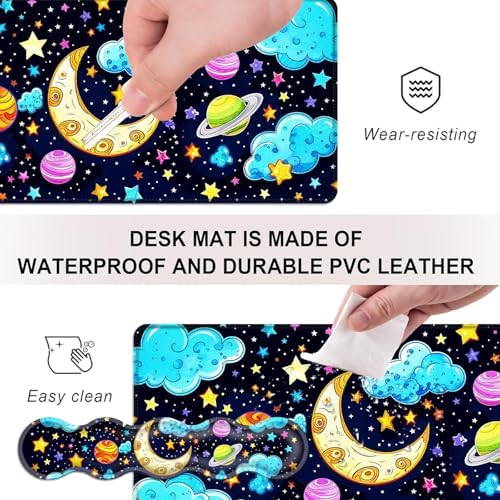 Mouse Pad,Large Desk Mat Set, 4in1 XL Mousepad + Keyboard Wrist Rest+Mouse Wrist Rest+Coaster with Ergonomic Desk Pad for Home Office Table Computer Cover -Colored Universe - Image 3