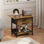 VENNQD Large Printer Stand with Storage Fabric Drawer Under Desk Printer Table with Wheels for Home Office, Printer Cart fit Fax Machine Scanner 23.4"x15.7"(Rustic Brown, 2 Tiers) - Image 7