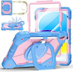 Case for iPad (A16) 11th/10th Generation 11/10.9 Inch 2025/2022, Ubearkk for iPad a16 case with Screen Protector, 360 Degree Rotating Stand Shoulder Strap Pencil Holder,Blue Pink by Ubearkk