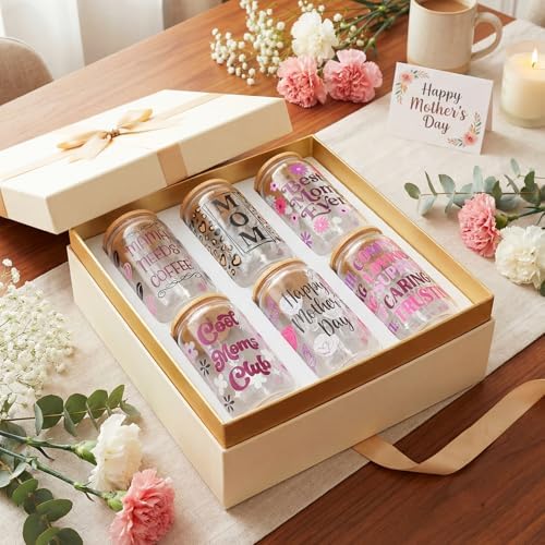 6 Pcs Mom Gifts for Mother's Day 16 oz Best Mom Ever Glass Cups - Image 5