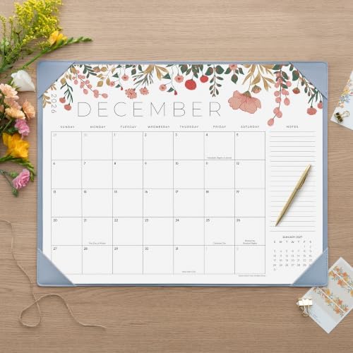 Desk Calendar 2026 with Desktop Mat, Cabbrix Large Desk Pad Calendar 21 x 17 Inch Cover 18 Months Runs From July 2026 to December 2027, Floral Design Calendar 2026 for Home School and Office (Blue, 21 x 17") - Image 2