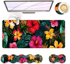 Large Keyboard Mouse Pad Set, Extended Mouse Pad+Keyboard Wrist Rest Support, Memory Foam Ergonomic Easy Typing, 4Pcs (31.5×11.8 in) Desk Pad Set for Office Home,Vibrant Tropical Flower by Unknown