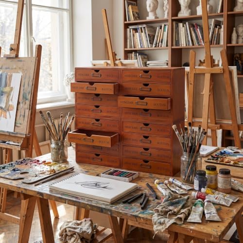 Wesiti 16 Drawers Wooden Apothecary Cabinet, Vintage Desktop Organizer - Image 2