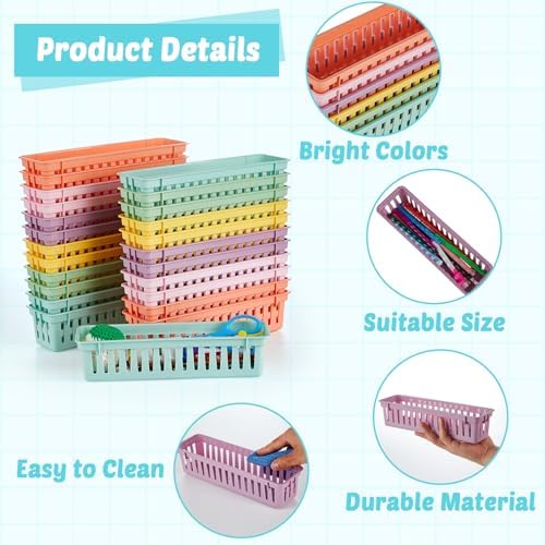 gisgfim 24 pcs Pencil Holder for Desk Kids Pen Basket Tray for Organizing Classroom Storage Pencil Caddy Cute Dispenser for Student library TeacherSchool Supplies Office Dispenser (Pastel) - Image 3