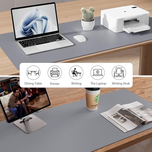 Aothia Faux Leather Desk Mat - Non-Slip PU Leather Desk Blotter, Waterproof Writing Surface, Large Desk Pad for Office & Home (Light Grey, 55" x 24") - Image 6