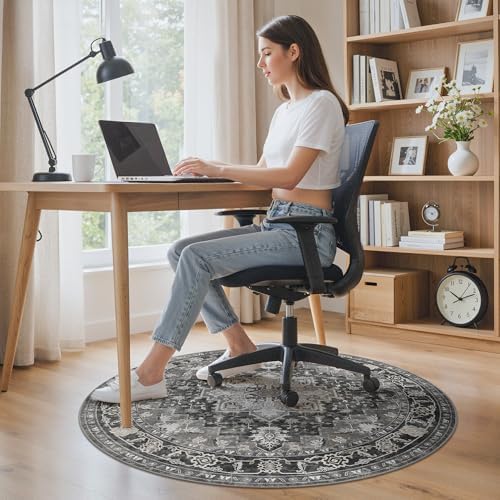 5FT Round Office Chair Mat for Hardwood Floor, Non-Slip Washable Black - Image 2