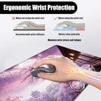 Mouse Pad,Large Desk Mat Set, 4in1 XL Mousepad + Keyboard Wrist Rest+Mouse Wrist Rest+Coaster with Ergonomic Desk Pad for Home Office Table Computer Cover -Cherry Blossom Tree - Image 5