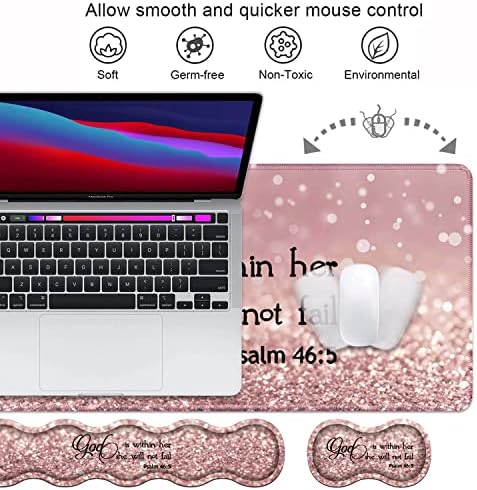 Ergonomic Keyboard Wrist Rest & Mouse Pad Wrist Rest Set, Large XXL Gaming Desk Mat 31.5"x 11.8", Non-Slip Base, Memory Foam, Easy Typing Pain Relief for Office & Home, Quote Bible Verses Psalm 46:5 - Image 3