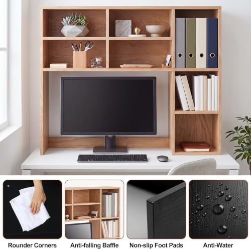 Vercraft Natural Wood College Desktop Bookshelf Dorm Desk Hutch Organizer - Image 4