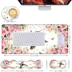 Mouse Pad,Large Desk Mat Set, 4in1 XL Mousepad + Keyboard Wrist Rest+Mouse Wrist Rest+Coaster with Ergonomic Desk Pad for Home Office Table Computer Cover -Flower Hummingbird - Image 6