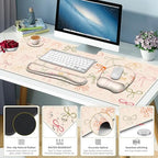 Apricot Mouse Pad with Wrist Support 4 in1 Set, XXL Big Game Mousepad + Keyboard Wrist Rest + Mouse Wrist Rest Pad +Coaster Gaming Mat for Home Office Work Computer I Colorful Cute Girl's Bow - Image 7