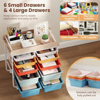 Giantex Rolling Storage Cart with 10 Drawers, Utility Cart w/Wooden Tabletop, Handle, Lockable Wheels, Multipurpose Organizer for Art Craft Scrapbooks Paper, Drawer Carts for School Office, Macaron - Image 6