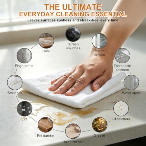 Microfiber Cleaning Cloth 300GSM 64 Pack 12.8" x12.8" White - Image 6