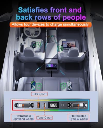 USB Hub for Tesla Model Y Juniper 2026 & Model 3 Highland 2024-2025 with RGB Ambient Light, 4-Port Docking Station, Tesla Phone Charger Charging Center Console Organizer Accessories Gifts - Image 6