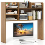 Giantex Desktop Bookshelf, 37" Desk Hutch Dorm for Computer Up to 32 Inch, Countertop Hutch w/6 Storage Shelves, 3-Tier Desktop Organizer Display Rack, Wood Desk Shelf for Home Office (Natural) by Giantex