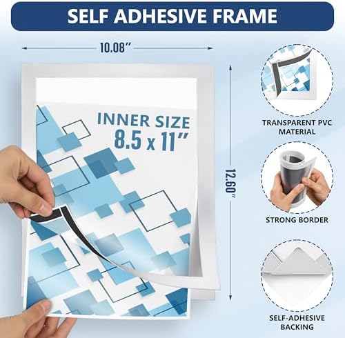 12 Pack Magnetic Sign Holder 8.5 x 11 with Adhesive Back - White Magnetics Poster Frame & Magnetic Paper Holder - Reusable Adhesive Frames 8.5x11 - Magnet Frame for Wall Windows - Magnet Document Holders - Image 2