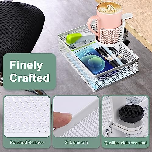 ROSYLINE Rotary Under Desk Storage Organizer with Cup Holder & Drawer Tray - Image 5