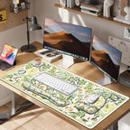 4 in 1 Large Mouse Pad, Keyboard Wrist Rest Set, Ergonomic Mouse Pad with Wrist Support, Desk Mat with Stitched Edges Extended Desk Pad Waterproof Desk Mat for Home Office Game I Green Flower Plants - Image 7