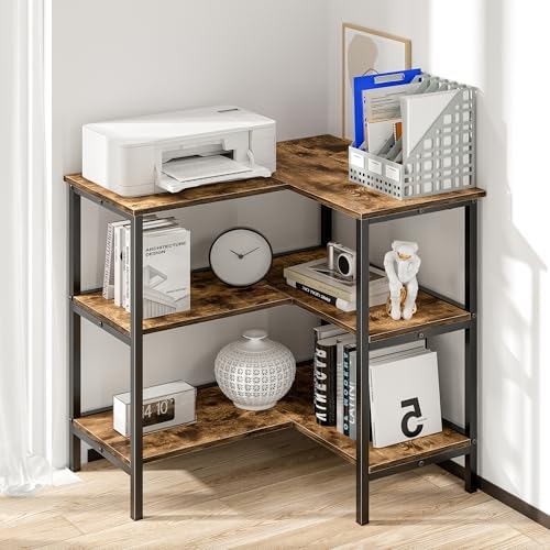 VECELO Corner Cabinet Table with 3 Tier Open Shelf, Multipurpose Display Organizer Storage Stand for Small Space Home Office Kitchen, Brown - Image 3