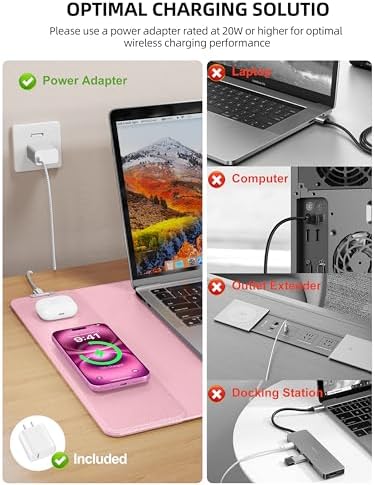 Mouse Pad with 15W Wireless Charging, XXL Large Leather Desk Mat, Pink - Image 4